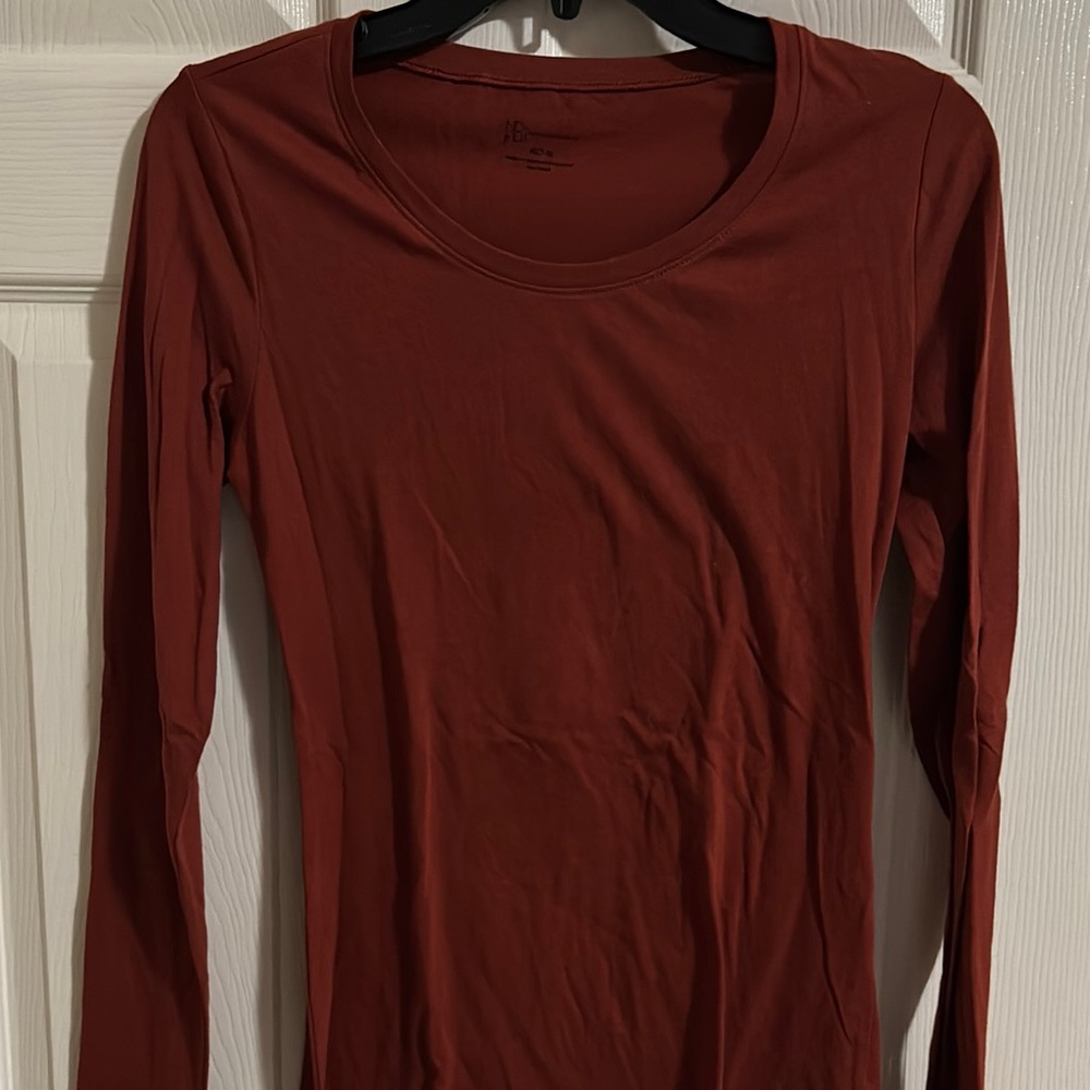 No Boundaries Long Sleeve Scoop Neck Top - Rust Brown